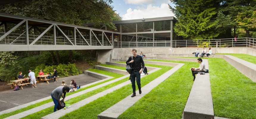 The law amphitheater as a living room. The law amphitheater becomes a natural gathering place when the weather is fair. On occasion, prof...