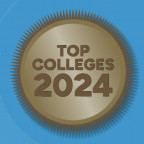 Graphic with Top Colleges 2024 gold badge and Lewis & Clark College #10.